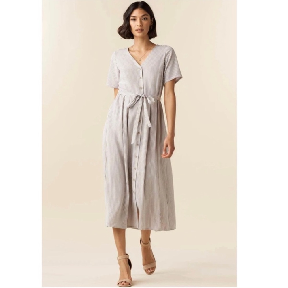 VETTA button-front midi dress in taupe stripe